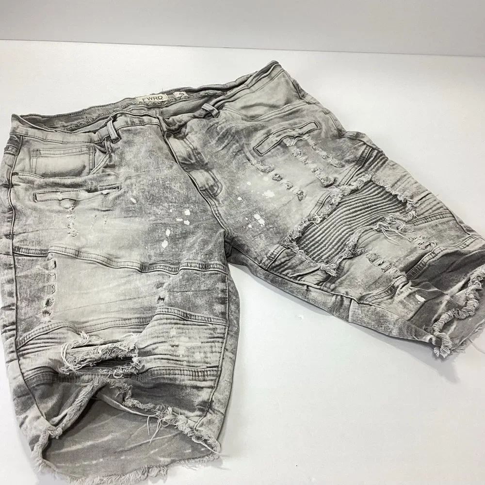 FWRD Denim Distressed Ripped Jean Shorts Acid Wash Streetwear Grey Size 40